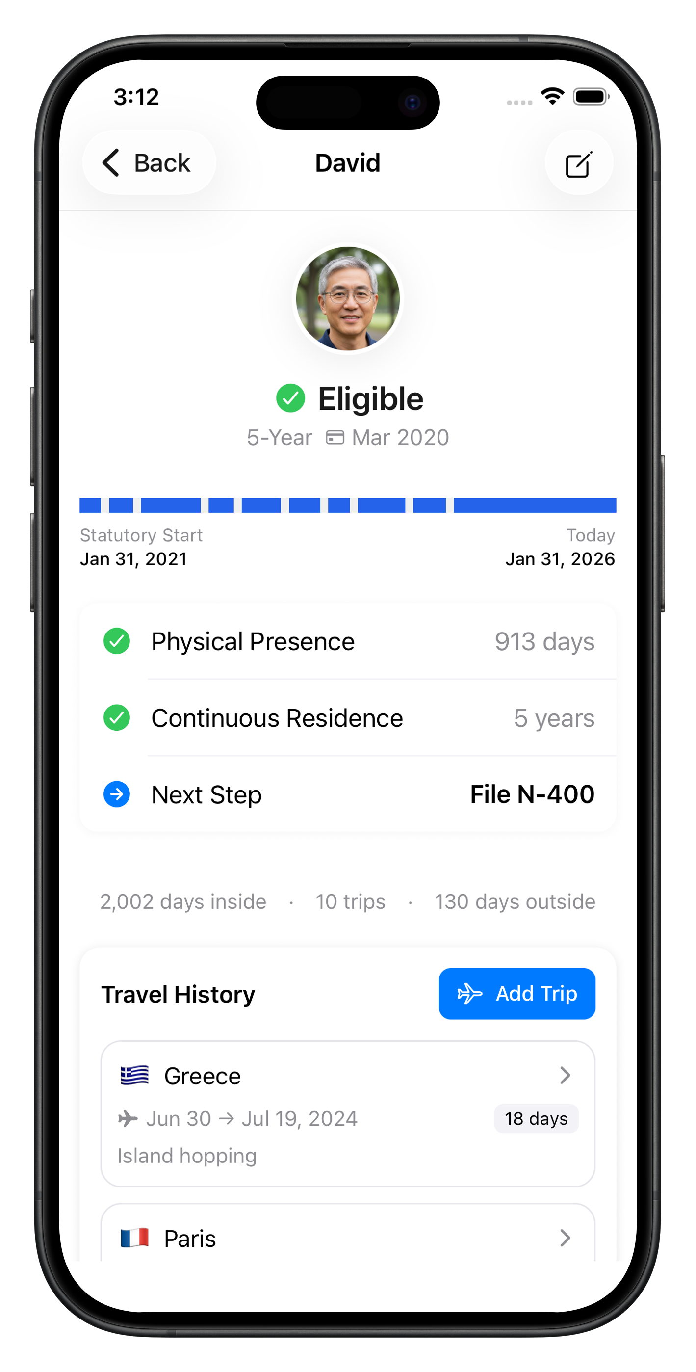 Member details with physical presence and eligibility info