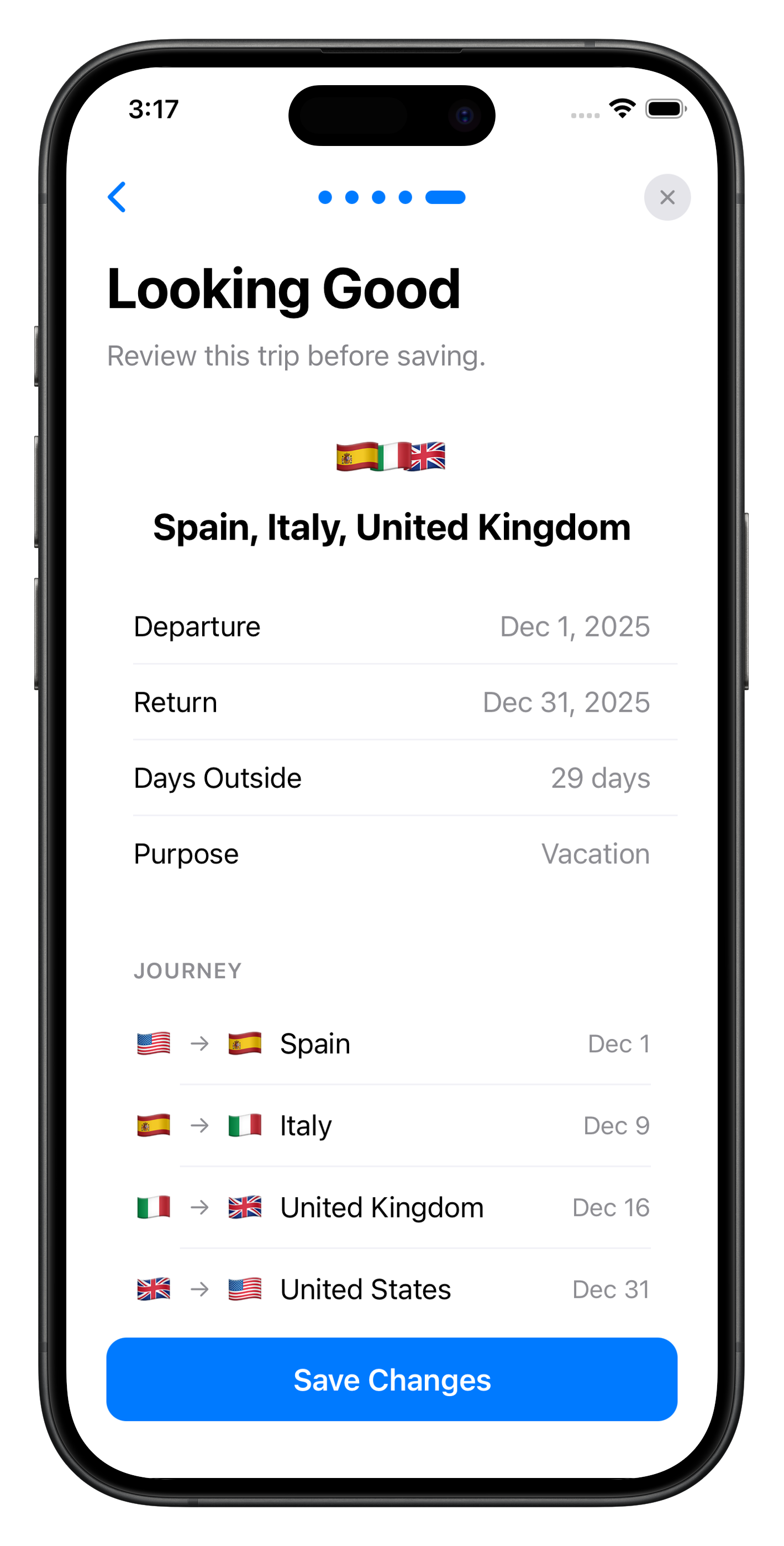 Adding multi-country trips with journey breakdown